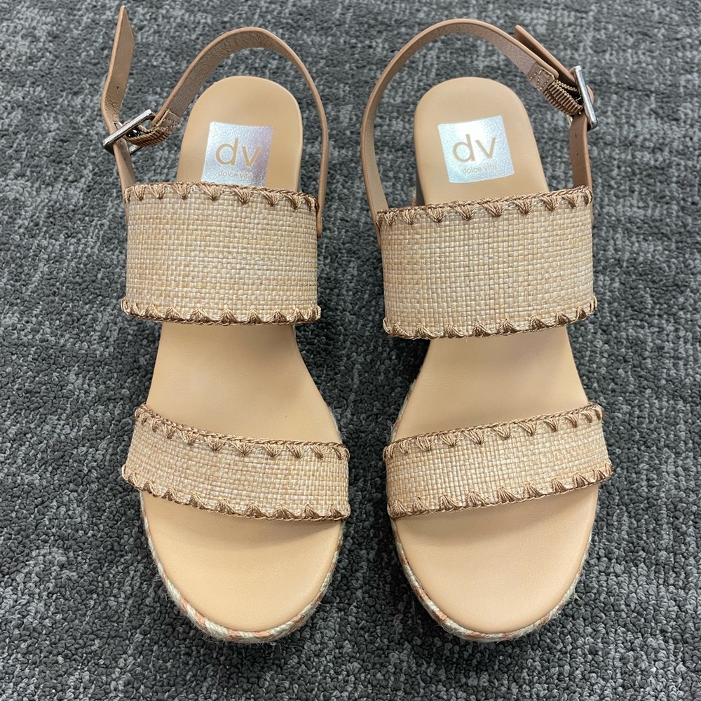 DV by Dolce Vita Tan Heeled Sandals with Scalloped Straps